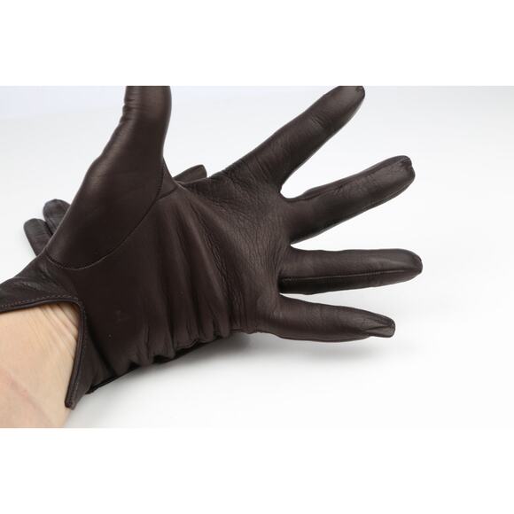 Brown Leather Gloves Crochet Detail Size 7.5 - Picture 4 of 8